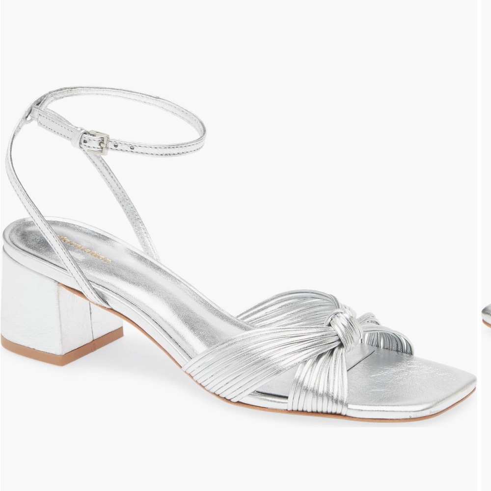 Reformation Silver Ankle Strap Sandals